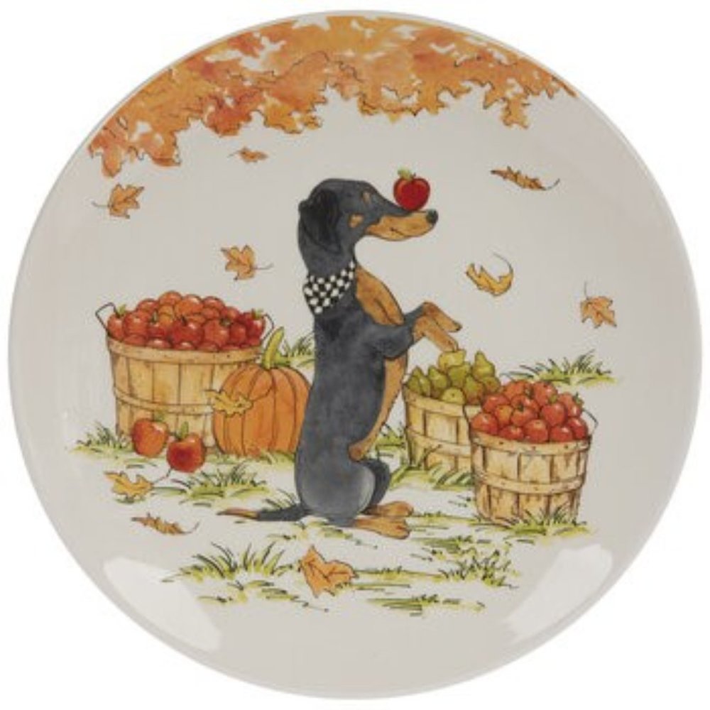 NEW Dog Scarf Plate Fall Pumpkin Harvest Dachshund Apple Certified International